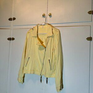 Maurices Linen Blend Light Yellow Asymmetrical Zip   Moto Jacket